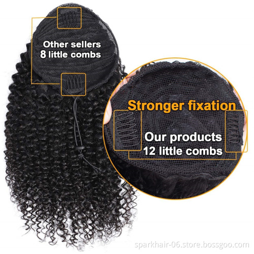 100% human hair ponytail kinky curly straight water wave Clip In Drawstring Ponytail Brazilian Pony Tail For African American